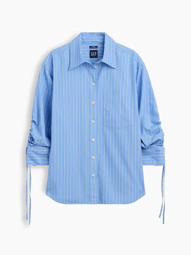 Skjorte i økologisk bomullspoplin med oversized rynkede ermer