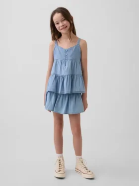 Skort i denim med lag på lag for barn