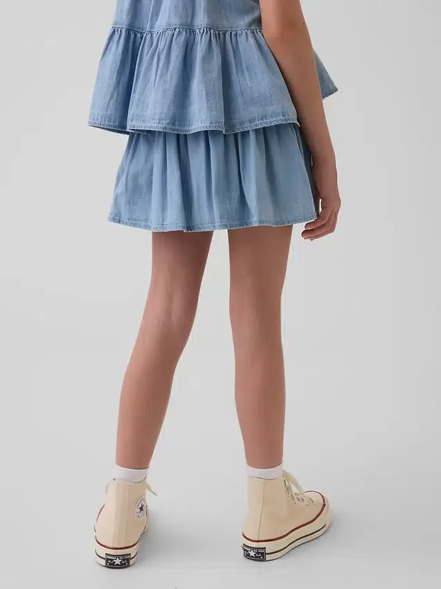 Skort i denim med lag på lag for barn