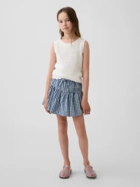 Skort i gingham-denim med lagdelte kanter for barn