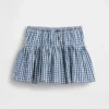 Skort i gingham-denim med lagdelte kanter for barn