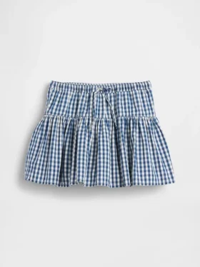 Skort i gingham-denim med lagdelte kanter for barn