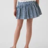 Skort i gingham-denim med lagdelte kanter for barn