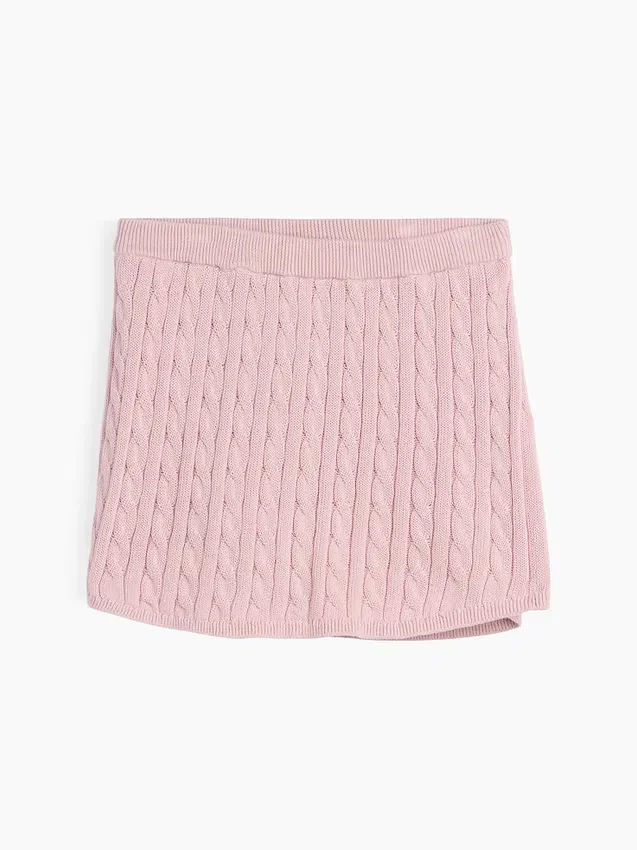 Skort i kabelstrikket bomullsgenser for barn