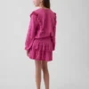 Skort med lagdelte skjørt i krøllet strikk for barn