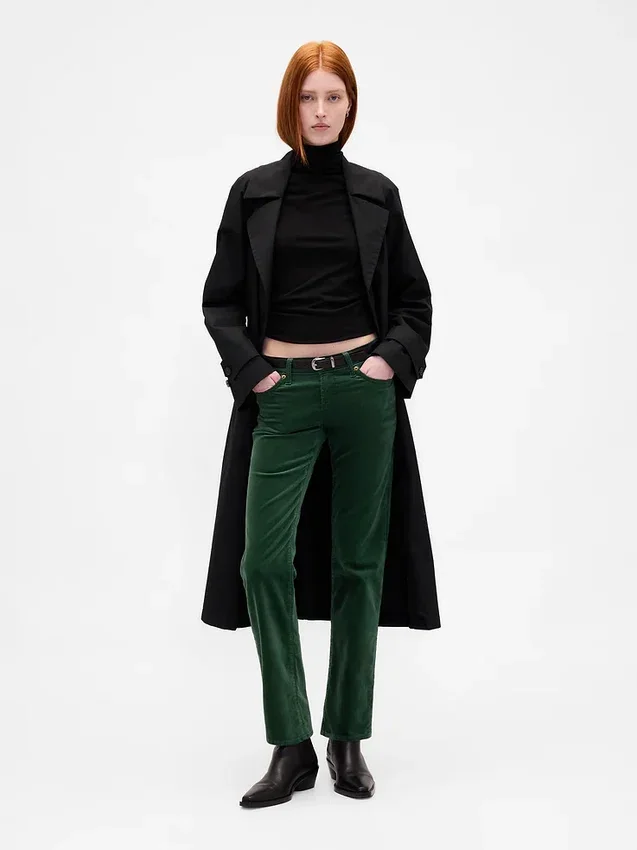 Slim straight-bukser i fløyel med lav midje i 90-tallsstil