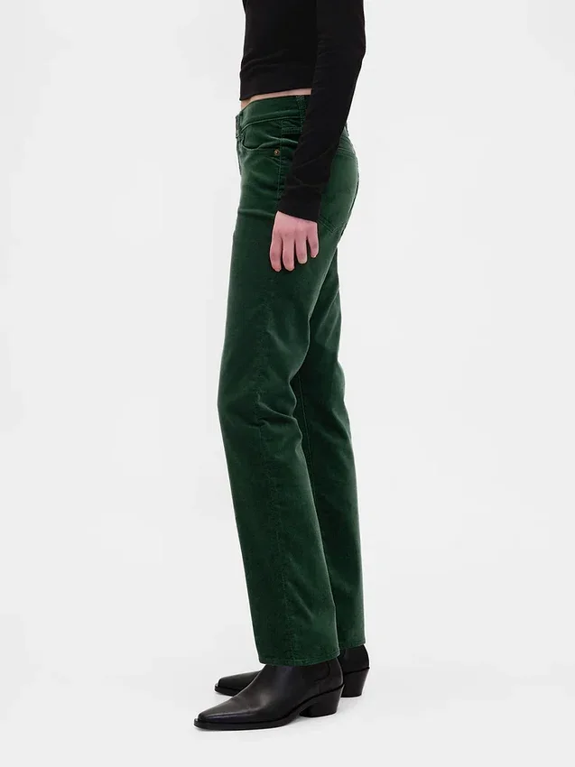 Slim straight-bukser i fløyel med lav midje i 90-tallsstil