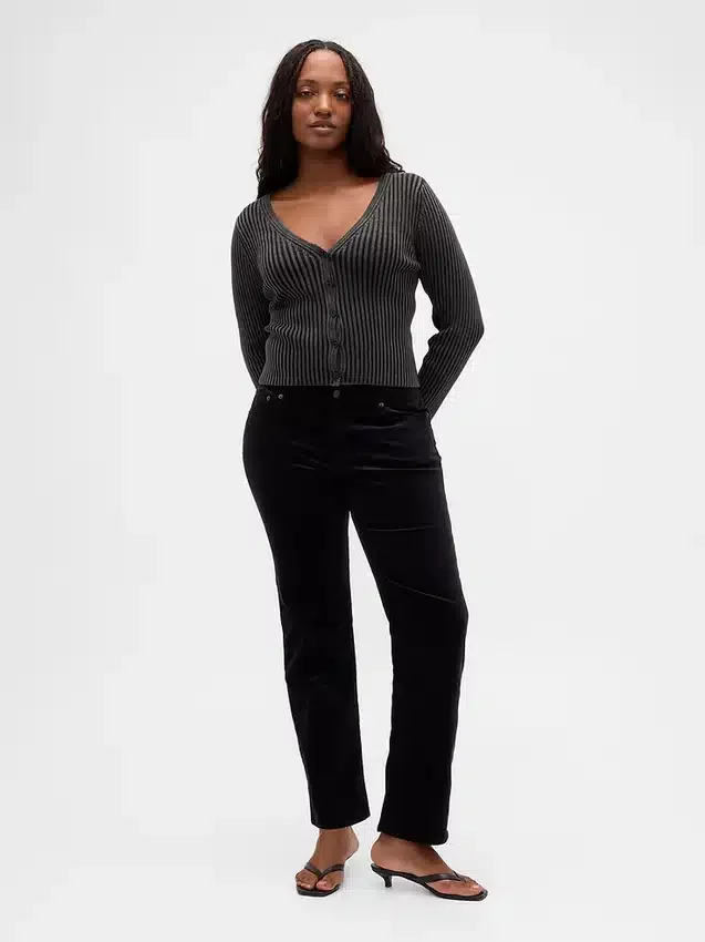 Slim straight-bukser i fløyel med lav midje i 90-tallsstil