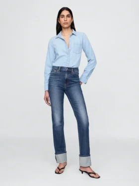 Slim straight-Jeans med høy midje og oppbrettede bukseben i 90-tallsstil