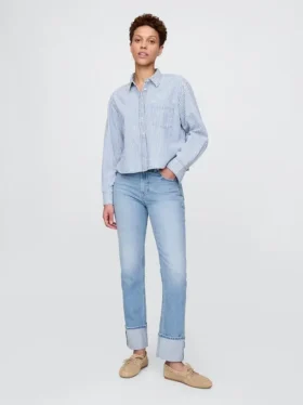 Slim straight-Jeans med høy midje og oppbrettede bukseben i 90-tallsstil