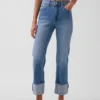 Slim straight-Jeans med høy midje og oppbrettede bukseben i 90-tallsstil