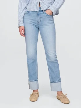 Slim straight-Jeans med høy midje og oppbrettede bukseben i 90-tallsstil