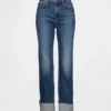 Slim straight-Jeans med høy midje og oppbrettede bukseben i 90-tallsstil