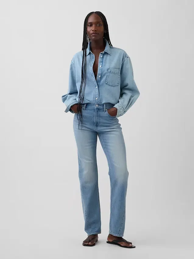 Slim straight-Jeans med høy midje og vridde sømmer i 90-tallsstil