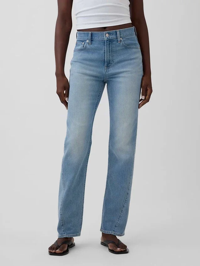Slim straight-Jeans med høy midje og vridde sømmer i 90-tallsstil