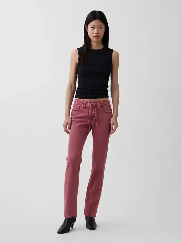 Slim straight-Jeans med lav midje og snøring i 90-tallsstil