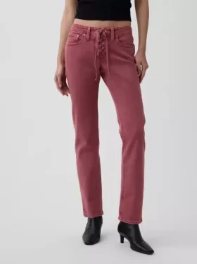 Slim straight-Jeans med lav midje og snøring i 90-tallsstil