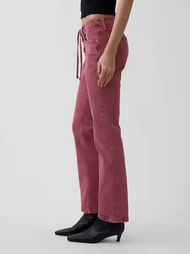 Slim straight-Jeans med lav midje og snøring i 90-tallsstil