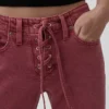 Slim straight-Jeans med lav midje og snøring i 90-tallsstil