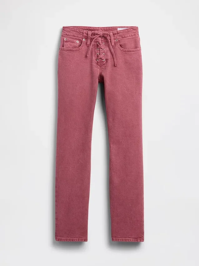 Slim straight-Jeans med lav midje og snøring i 90-tallsstil