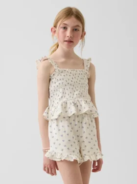 Smocket peplum-top i bomullsgas for barn