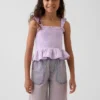 Smocket peplum-top i bomullsgas for barn