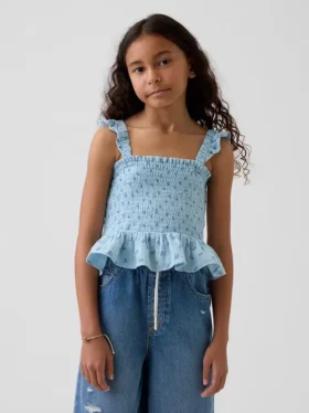 Smocket peplum-top i bomullsgas for barn
