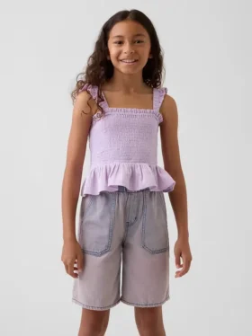 Smocket peplum-top i bomullsgas for barn