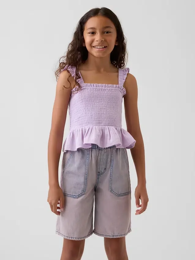 Smocket peplum-top i bomullsgas for barn