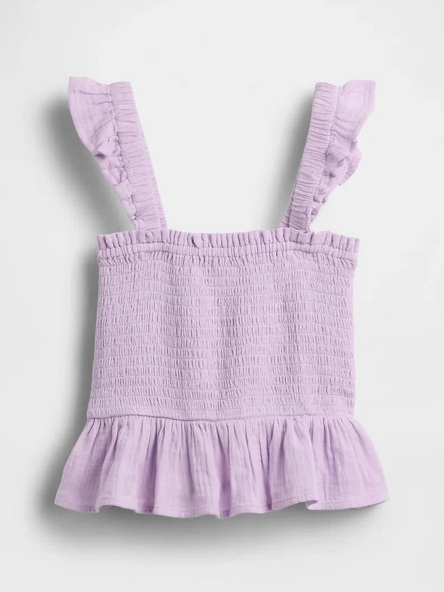 Smocket peplum-top i bomullsgas for barn