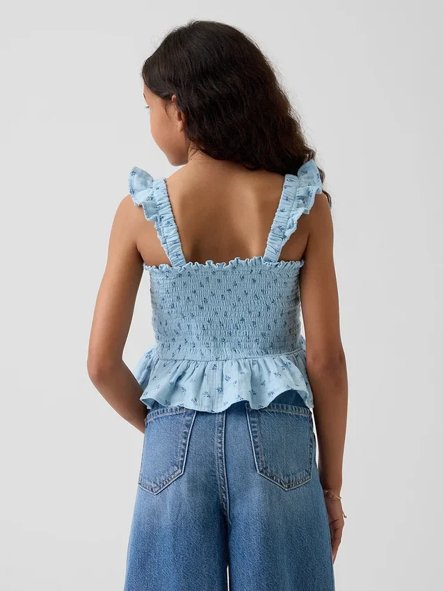 Smocket peplum-top i bomullsgas for barn