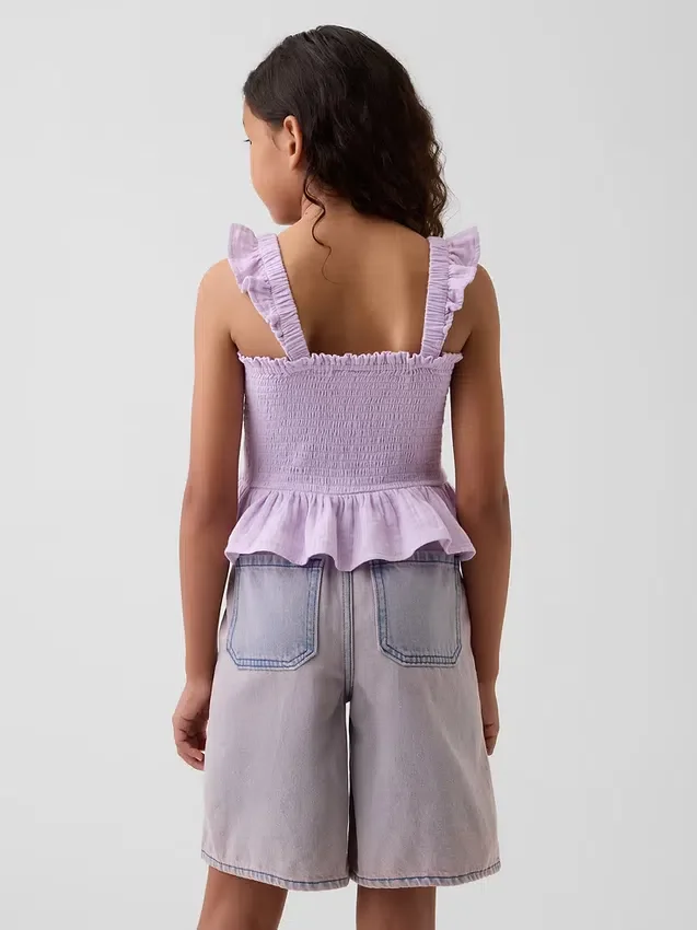 Smocket peplum-top i bomullsgas for barn