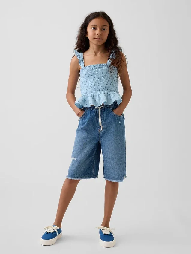 Smocket peplum-top i bomullsgas for barn
