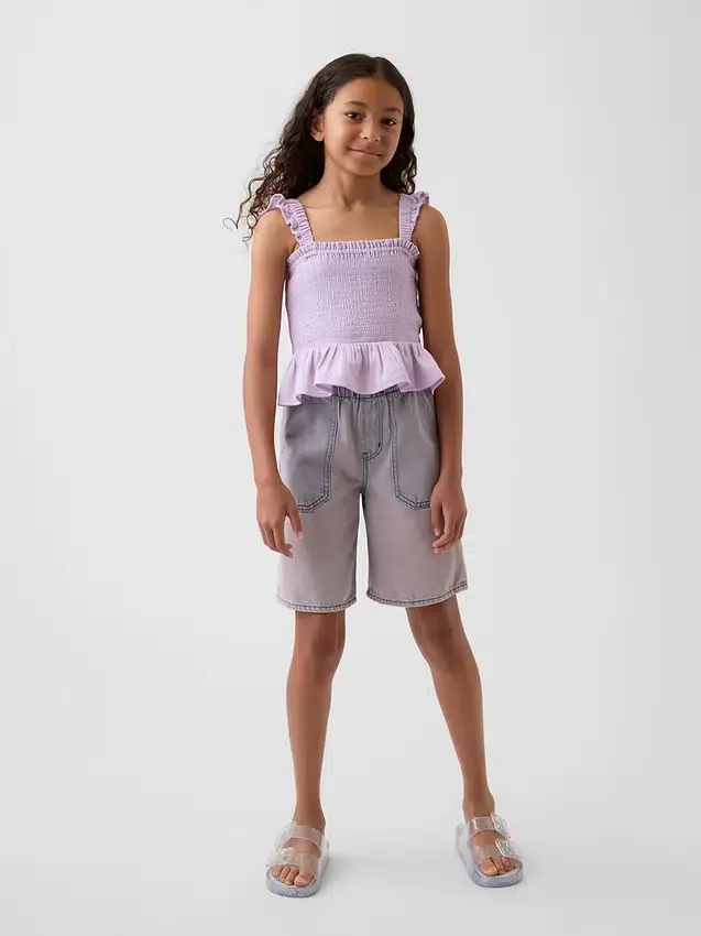 Smocket peplum-top i bomullsgas for barn