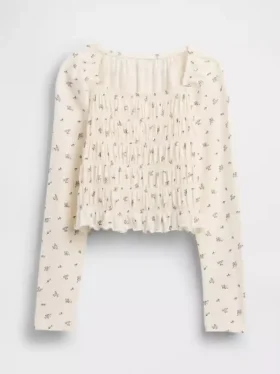 Smocket topp med firkantet hals til barn