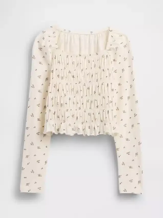Smocket topp med firkantet hals til barn