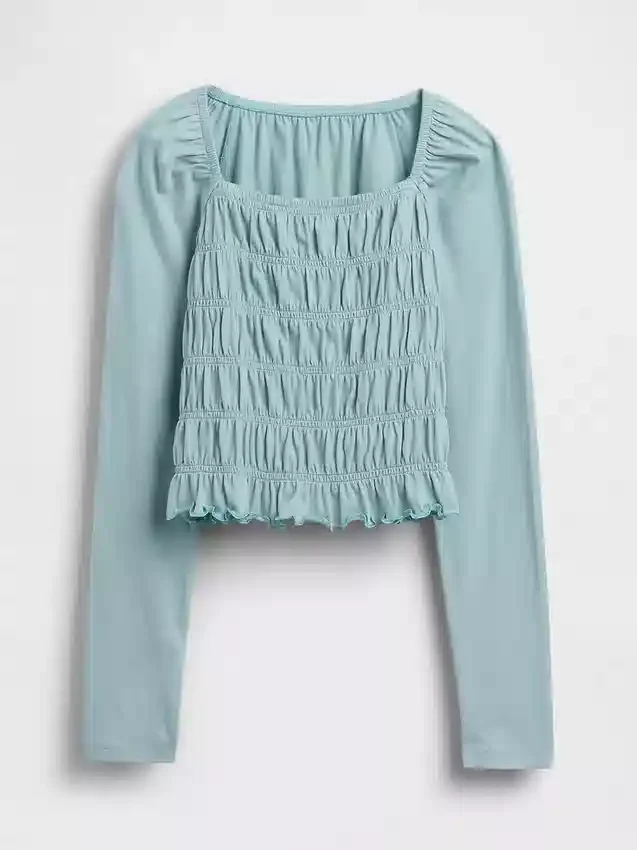 Smocket topp med firkantet hals til barn