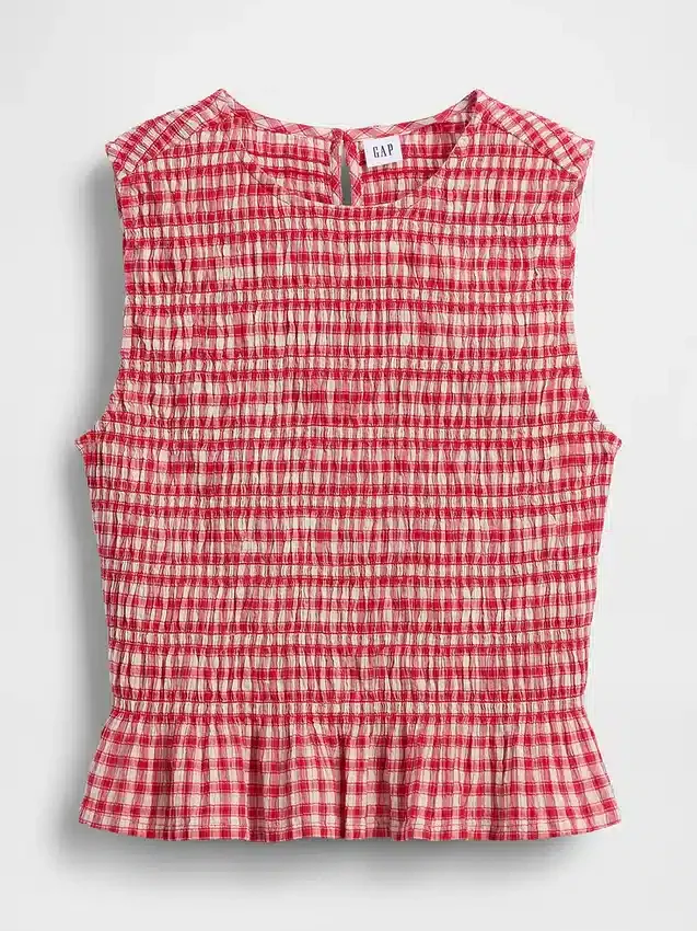 Smokket peplum-top i gingham
