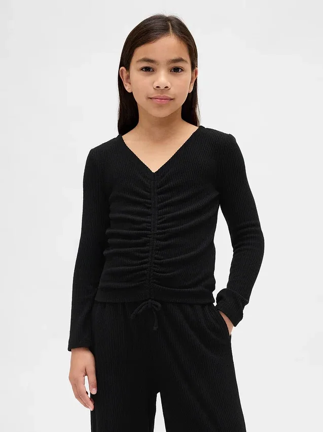 Softspun ribbet topp med rynker for barn