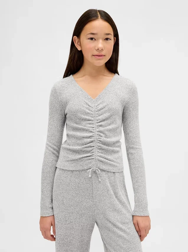 Softspun ribbet topp med rynker for barn