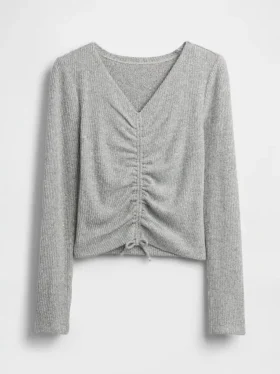 Softspun ribbet topp med rynker for barn