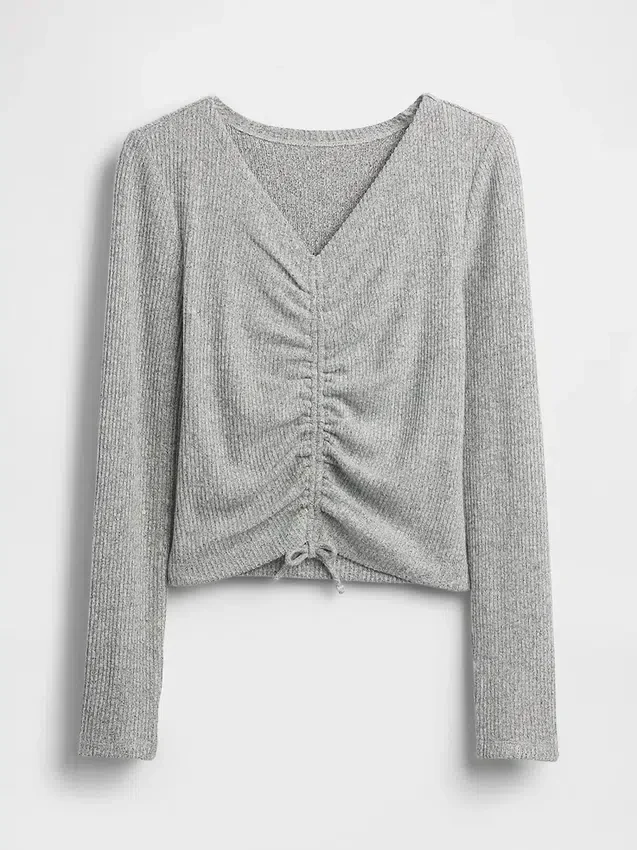 Softspun ribbet topp med rynker for barn