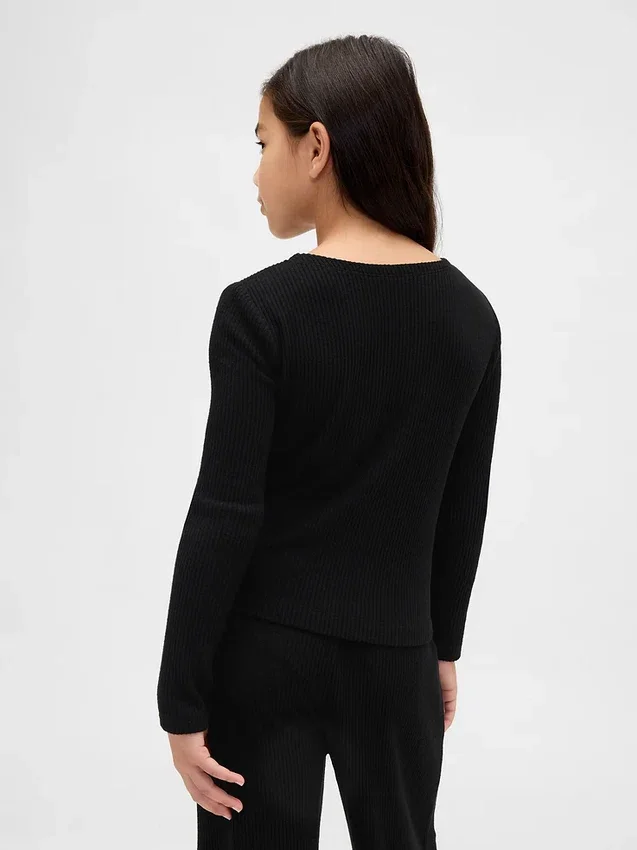 Softspun ribbet topp med rynker for barn