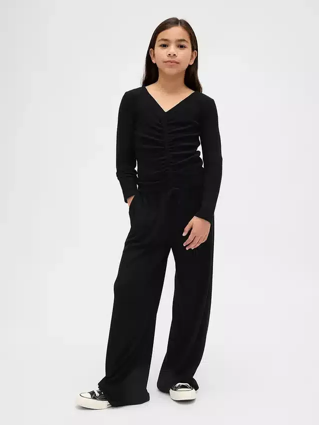 Softspun ribbet topp med rynker for barn
