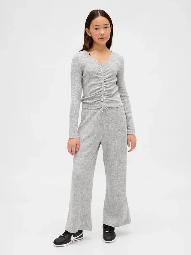 Softspun ribbet topp med rynker for barn