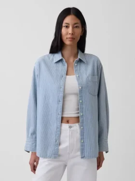 Stor denimskjorte med striper
