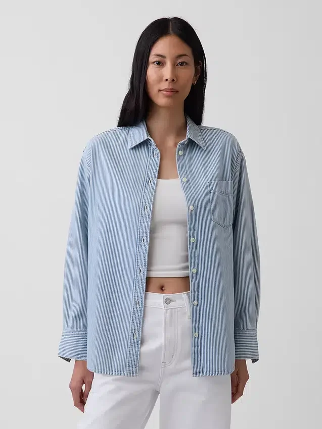 Stor denimskjorte med striper