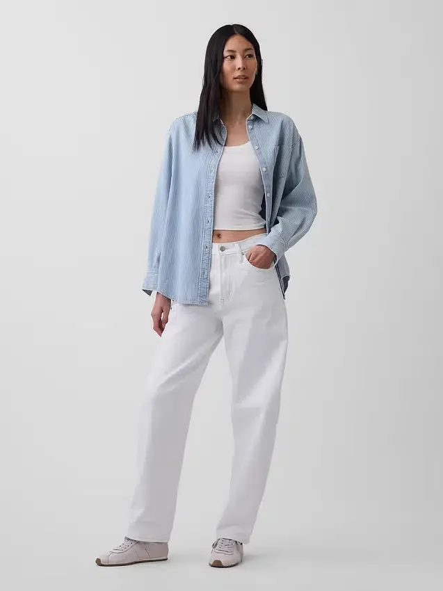 Stor denimskjorte med striper