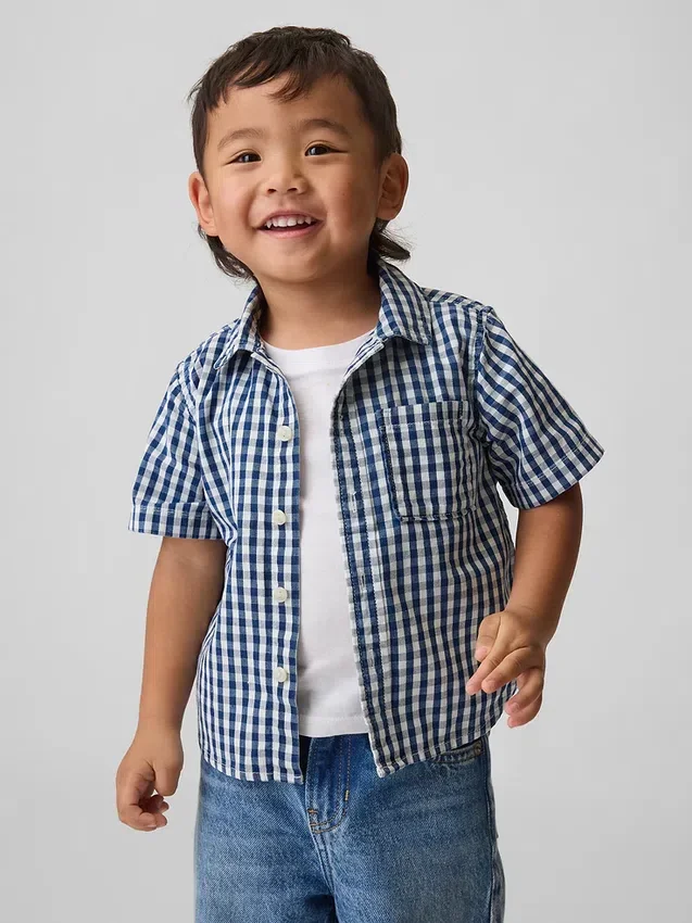 Stor skjorte i gingham-denim for Baby og Småbarn