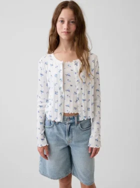 Strikket cardigan i pointelle-ribb til barn